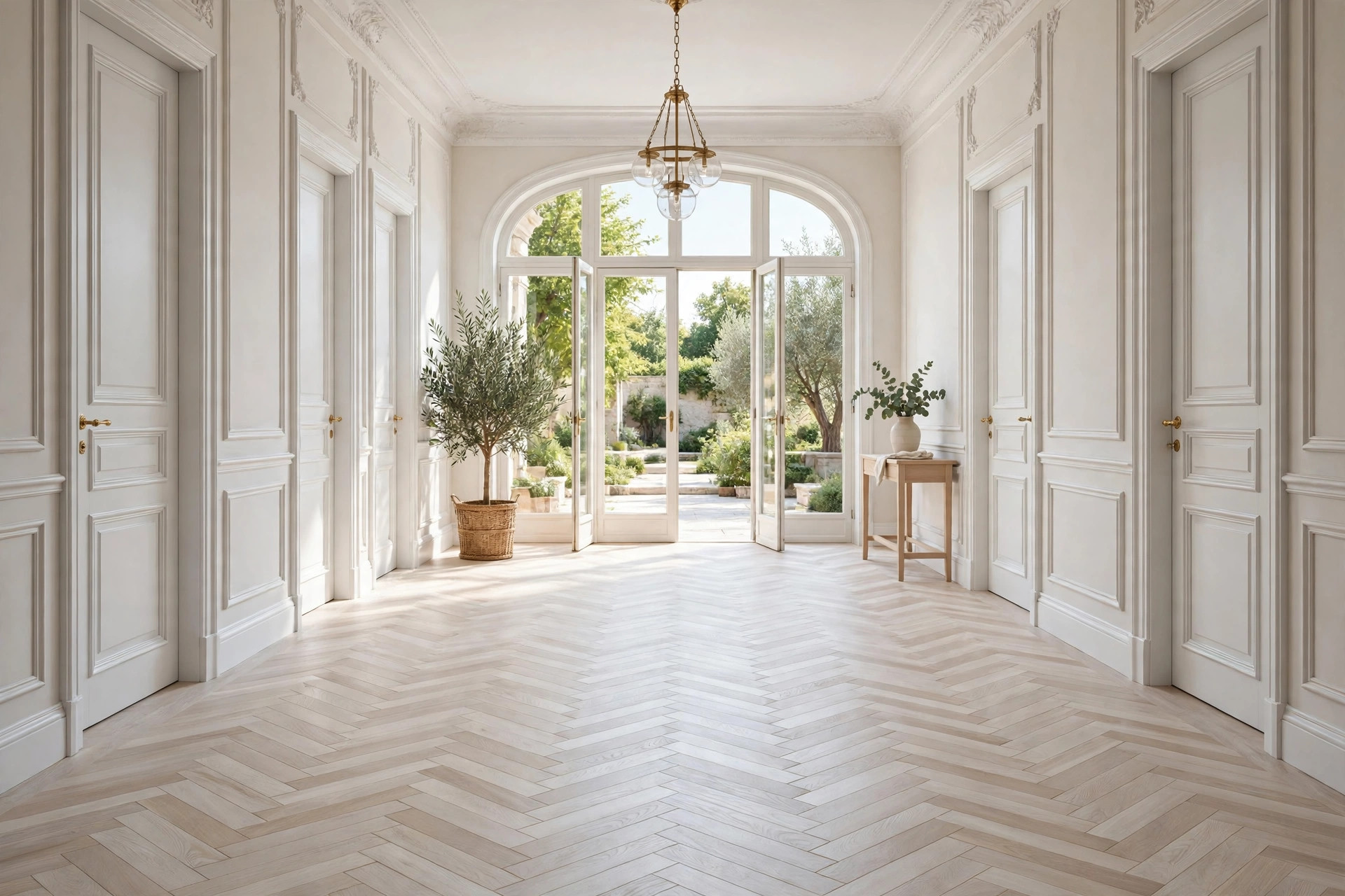 Luxury vinyl plank flooring in herringbone