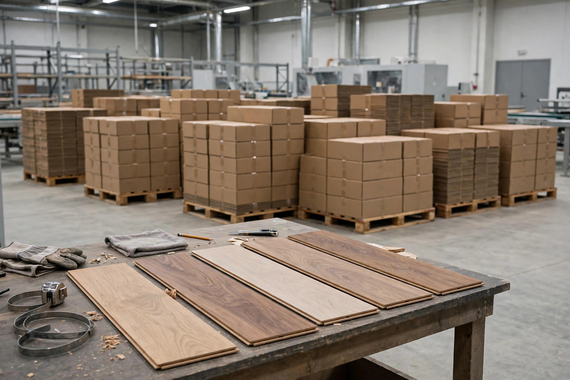Flooring cartons prepared in the factory