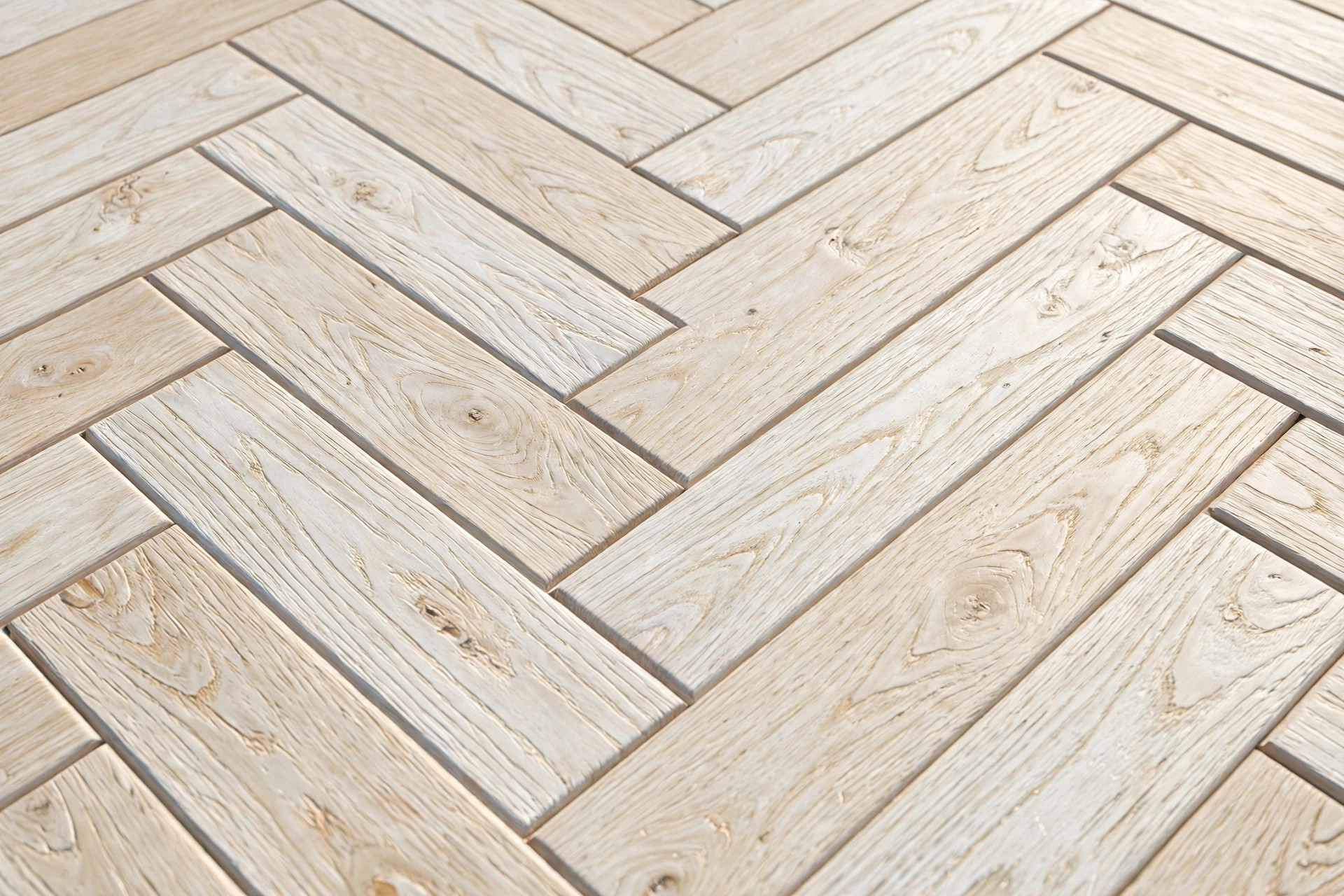 Pale herringbone oak flooring, close up